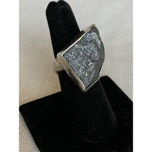 Signed Charles Albert Black Chunky Gemstone Ring Size 7 Vintage